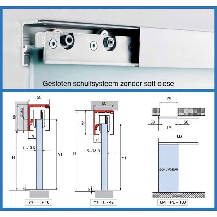 Schuifdeur van matglas met gesloten rails Schuifdeur van matglas met gesloten rails