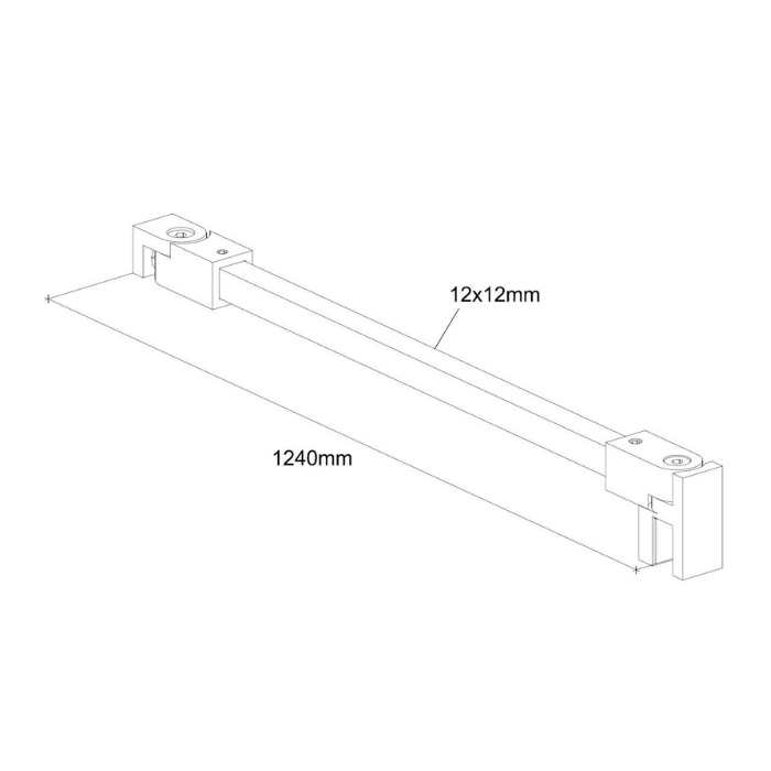 Stabilisatiestang vierkant mat wit, horizontaal, glas - wand, 1200mm 