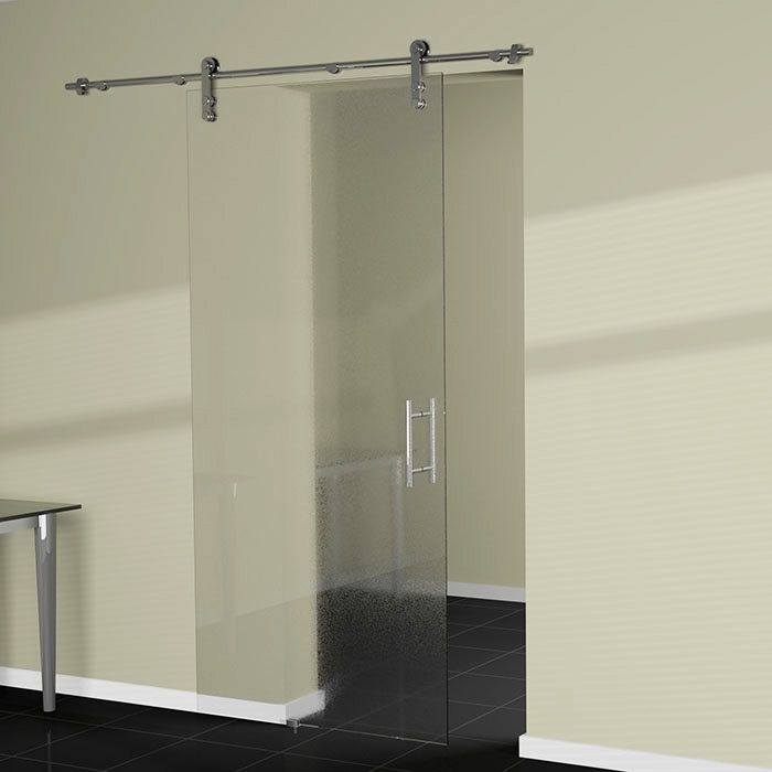 Schuifdeur met open rails van crepi glas Schuifdeur met open rails van crepi glas