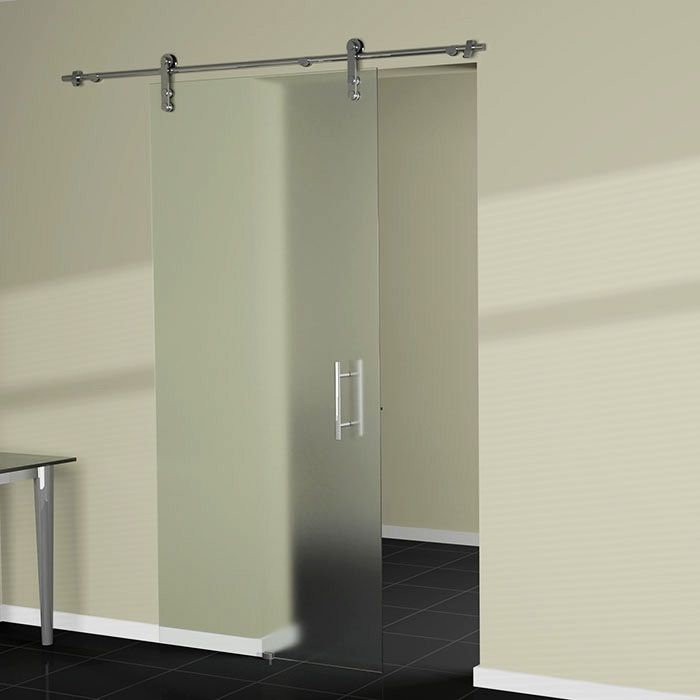 Schuifdeur met open rails van mat glas Schuifdeur met open rails van mat glas