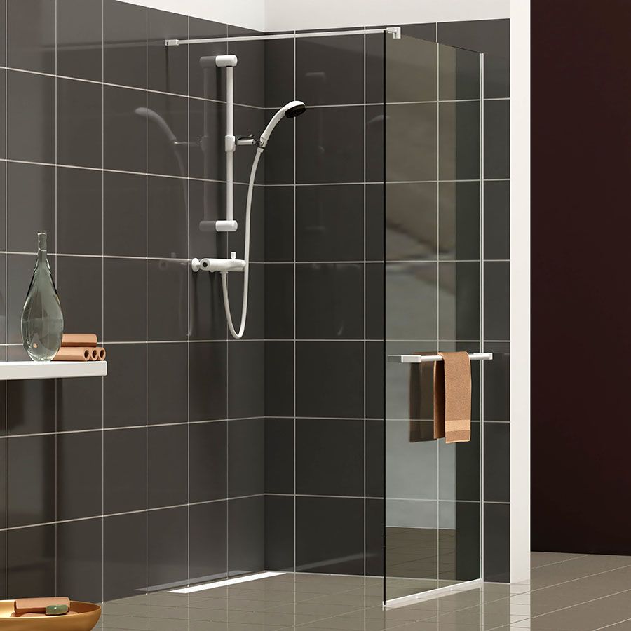 Douchewand op maat met mat witte profielen Douchewand-wit-beslag-helder-glas