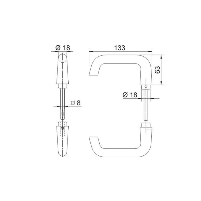 Technische-tekening-deurkruk-U-vorm