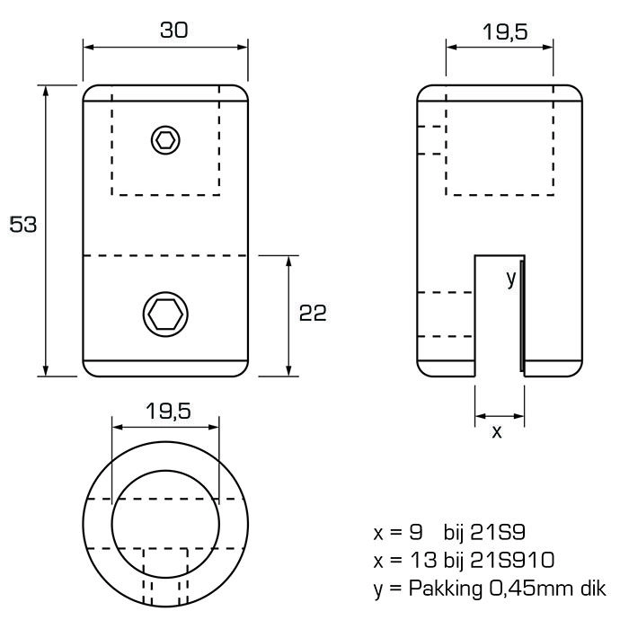 Verticale bevestiging 6-8mm glas