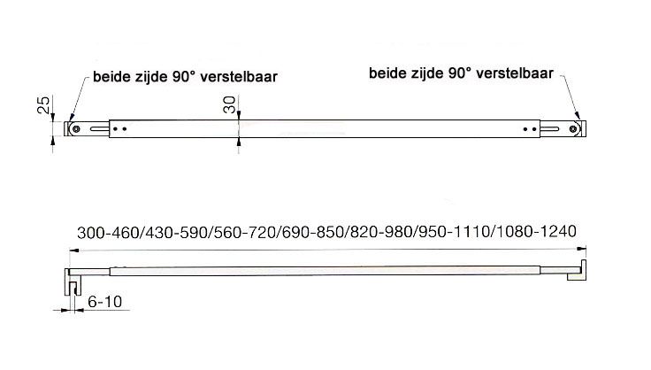 Stabilisatiestang wand - glas 300-460mm