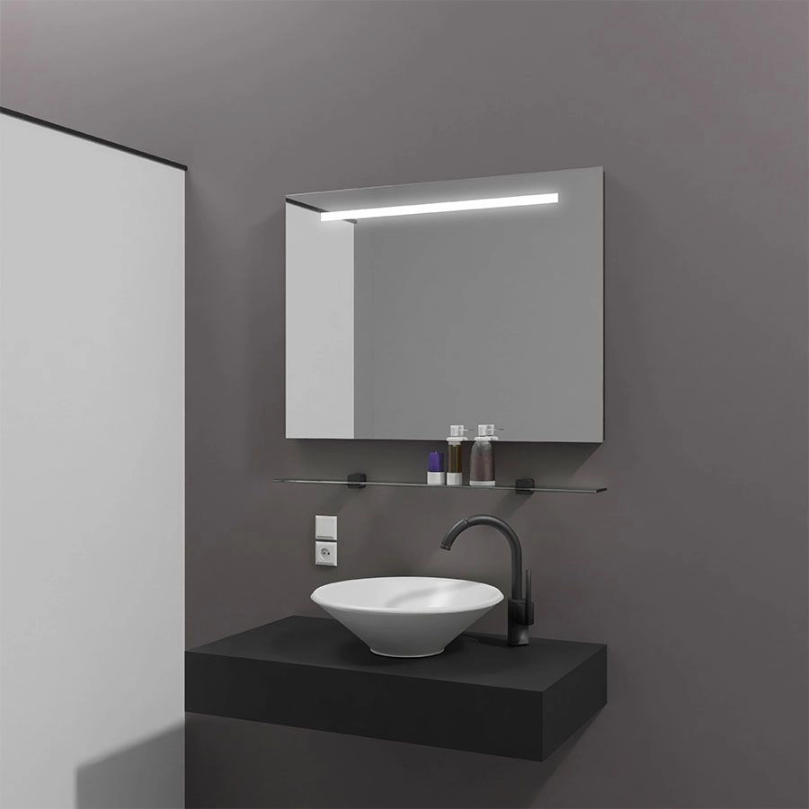 Badkamerspiegel met geïntegreerde LED verlichting en verwarming, zonder frame