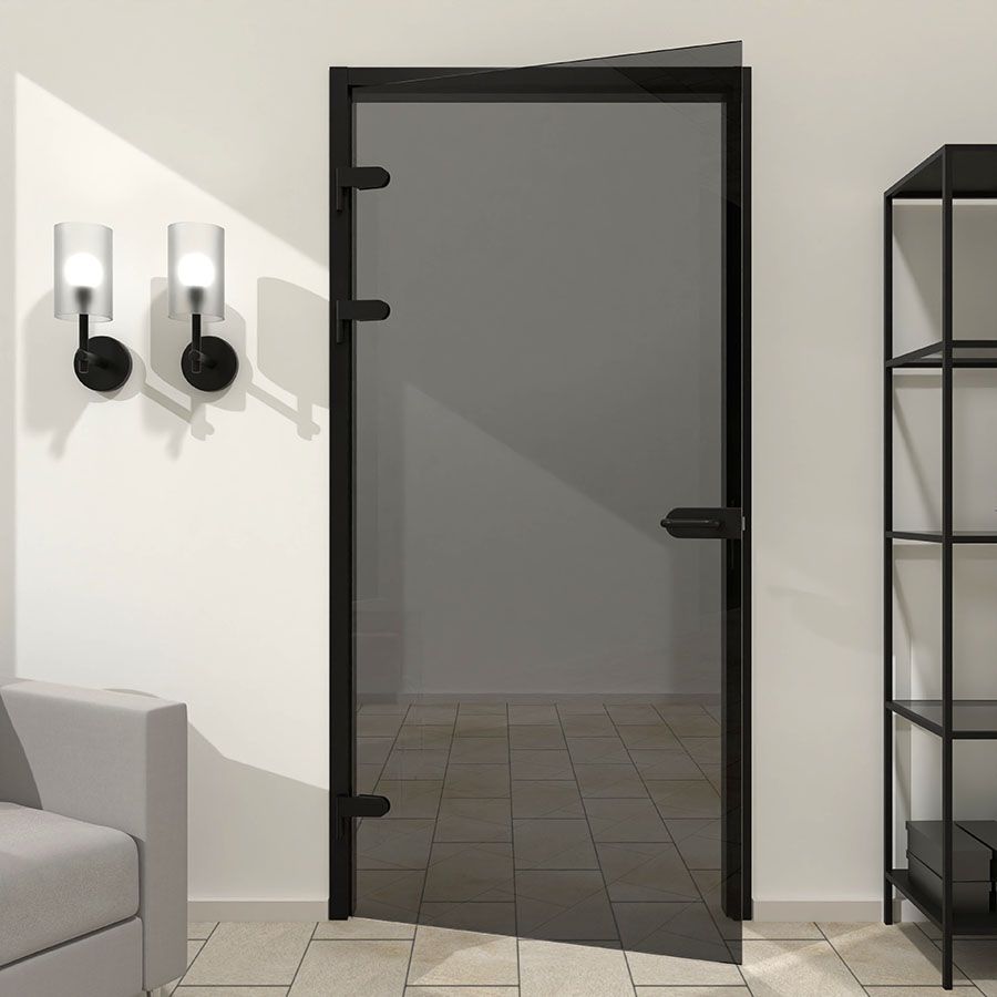 Zwarte stompe glazen deur XL van rook glas