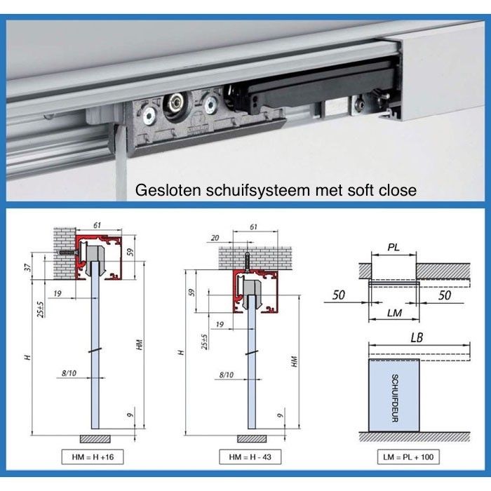 Schuifdeur van matglas met gesloten rails Schuifdeur van matglas met gesloten rails
