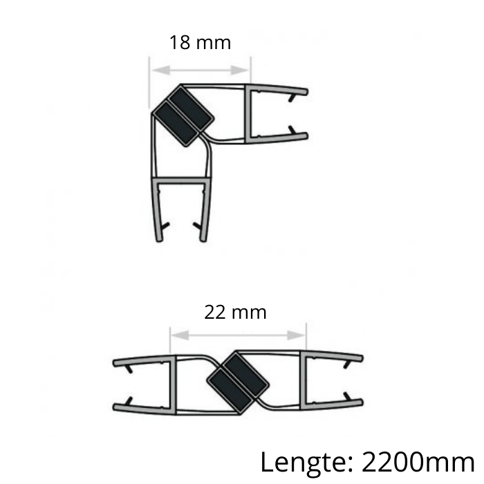 Zwarte magneetstrip met haakse hoek 90º