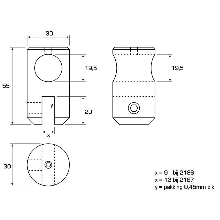 Verplaatsbare bevestiging 6 - 8mm glas