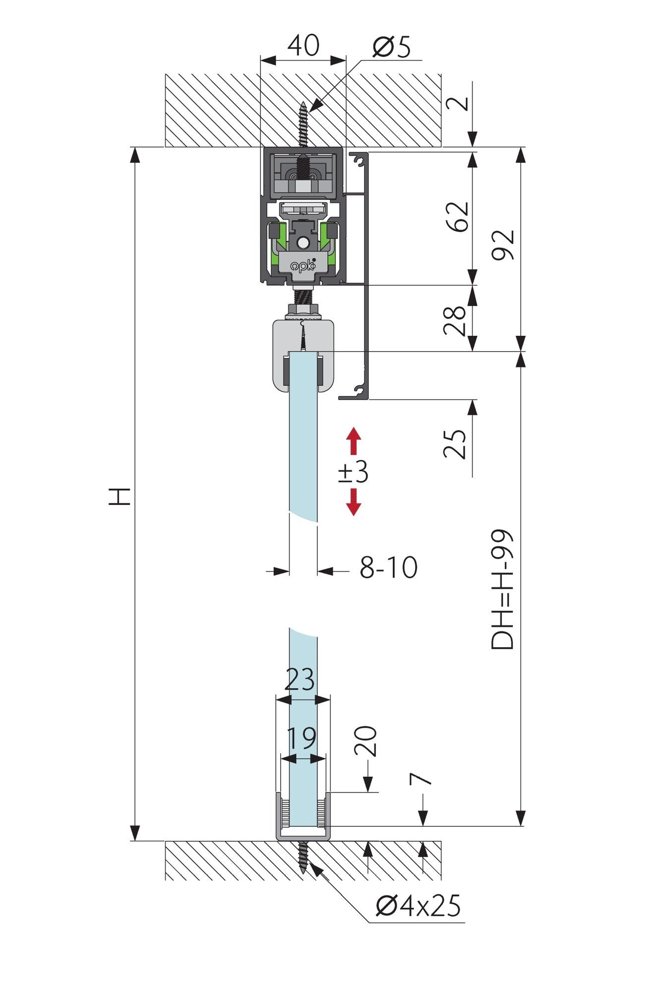 Automatische schuifdeur helder glas met gesloten rails