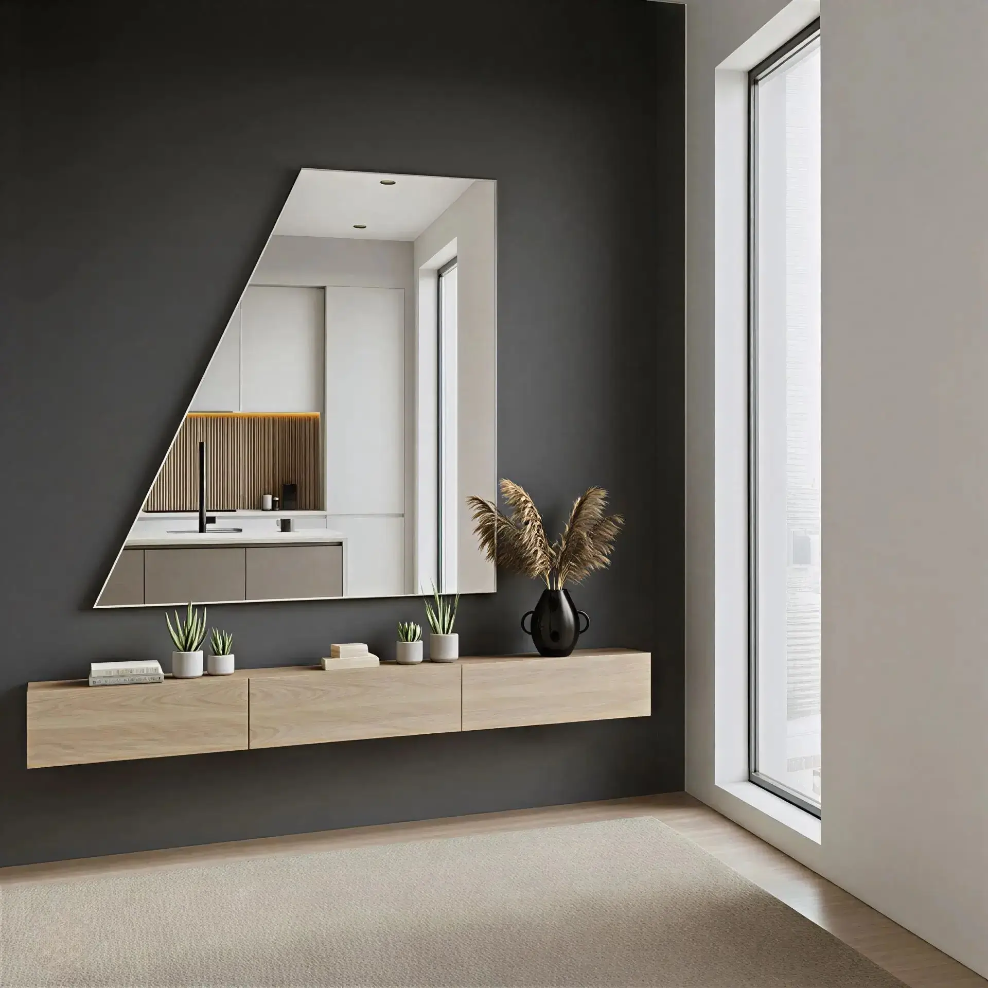 Spiegel met schuine zijde links